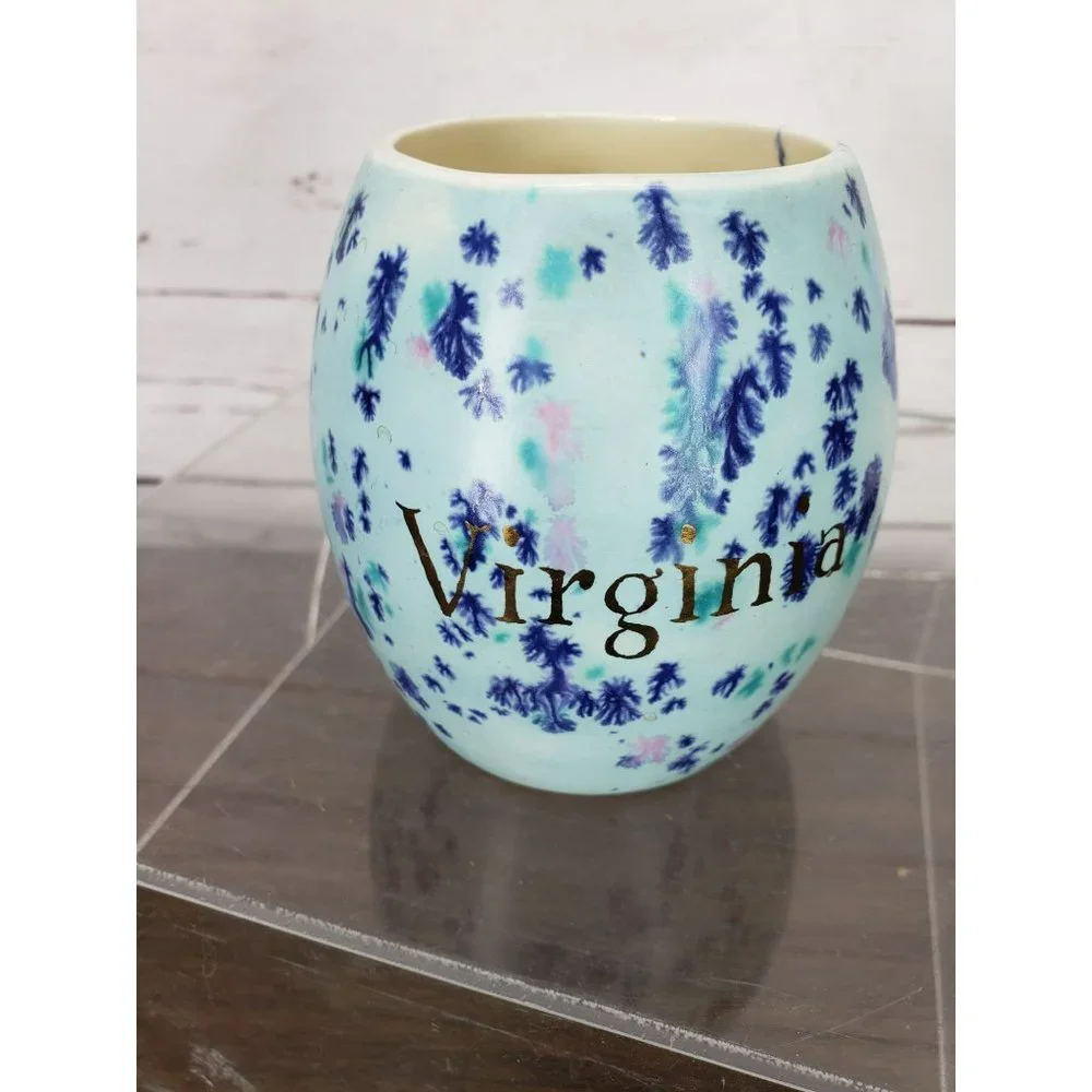 Vintage Retro 1972‎ Blue Splatter Paint Purple Turquoise Virginia Coffee Cup Mug
